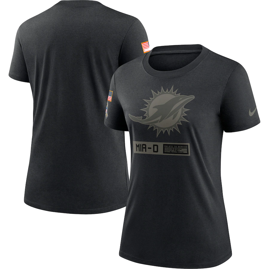 Women's Miami Dolphins 2020 Black Salute To Service Performance T-Shirt (Run Small)